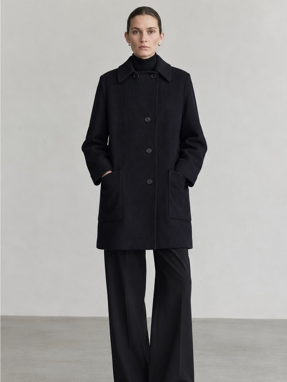 Jil Sander Vintage Wool Angora Cashmere Car Coat Black Size 38 Minimalist
